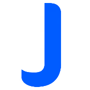 A large blue uppercase letter J on a white background.