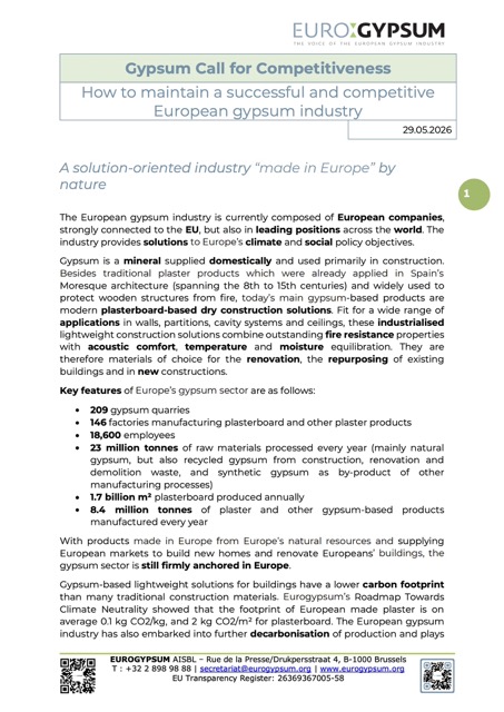 The Gypsum Call for Competitiveness