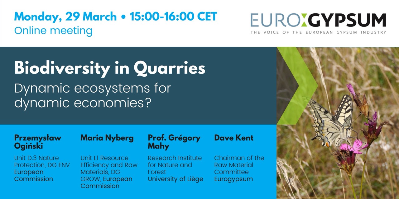 Eurogypsum’s Webinar: Biodiversity in Quarries Experts discuss raw materials sourcing and ecosystems protection