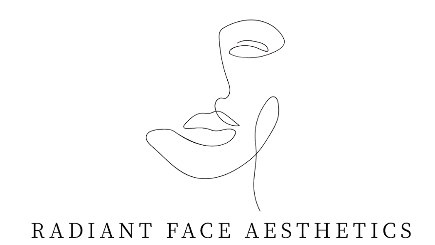 Minimalist single-line drawing of a face above the text Radiant Face Aesthetics.