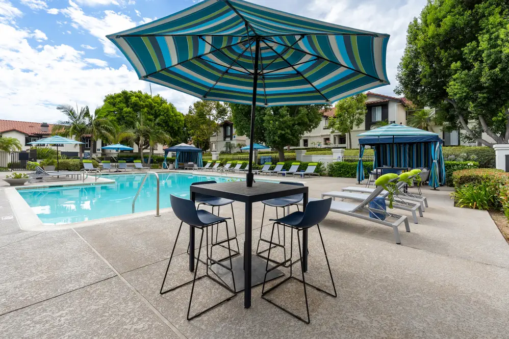 Pool area with seating