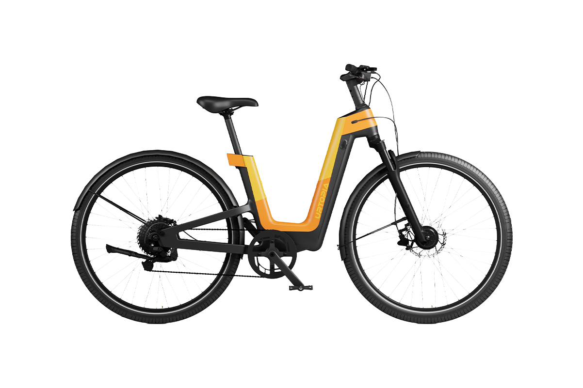 Urtopia city e-bike with a yellow frame