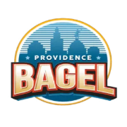 Providence Bagel logo with city skyline in blue circle and bold orange and white text.