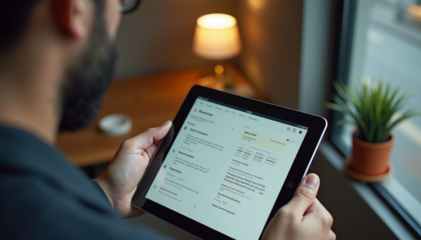 High angle view of a small business owner reviewing customer feedback on a tablet