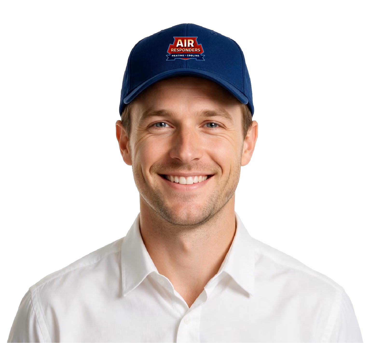 Smiling Air Responders HVAC technician wearing a branded company cap