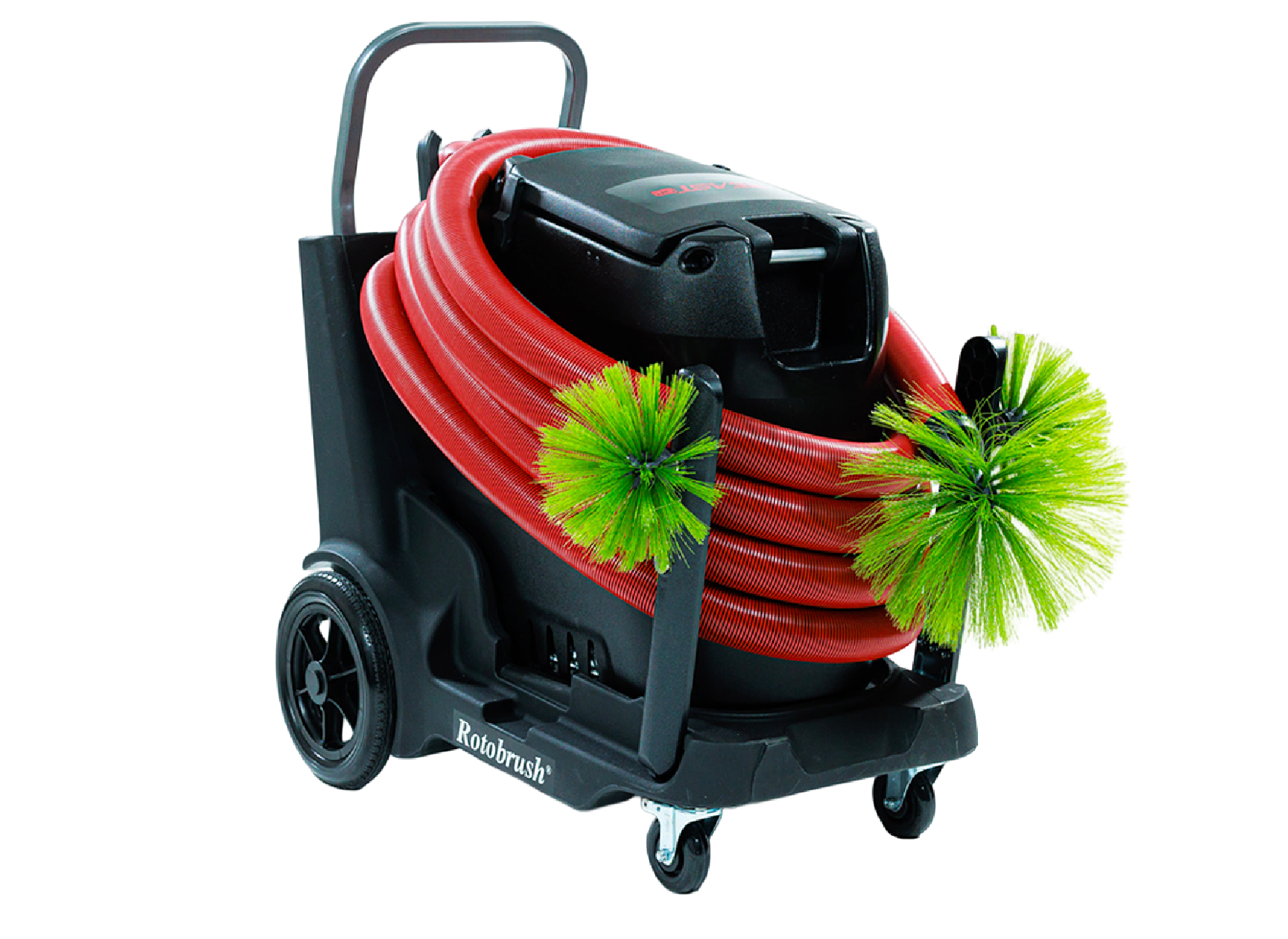 Rotobrush air duct cleaning machine with hose reel and rotary brushes