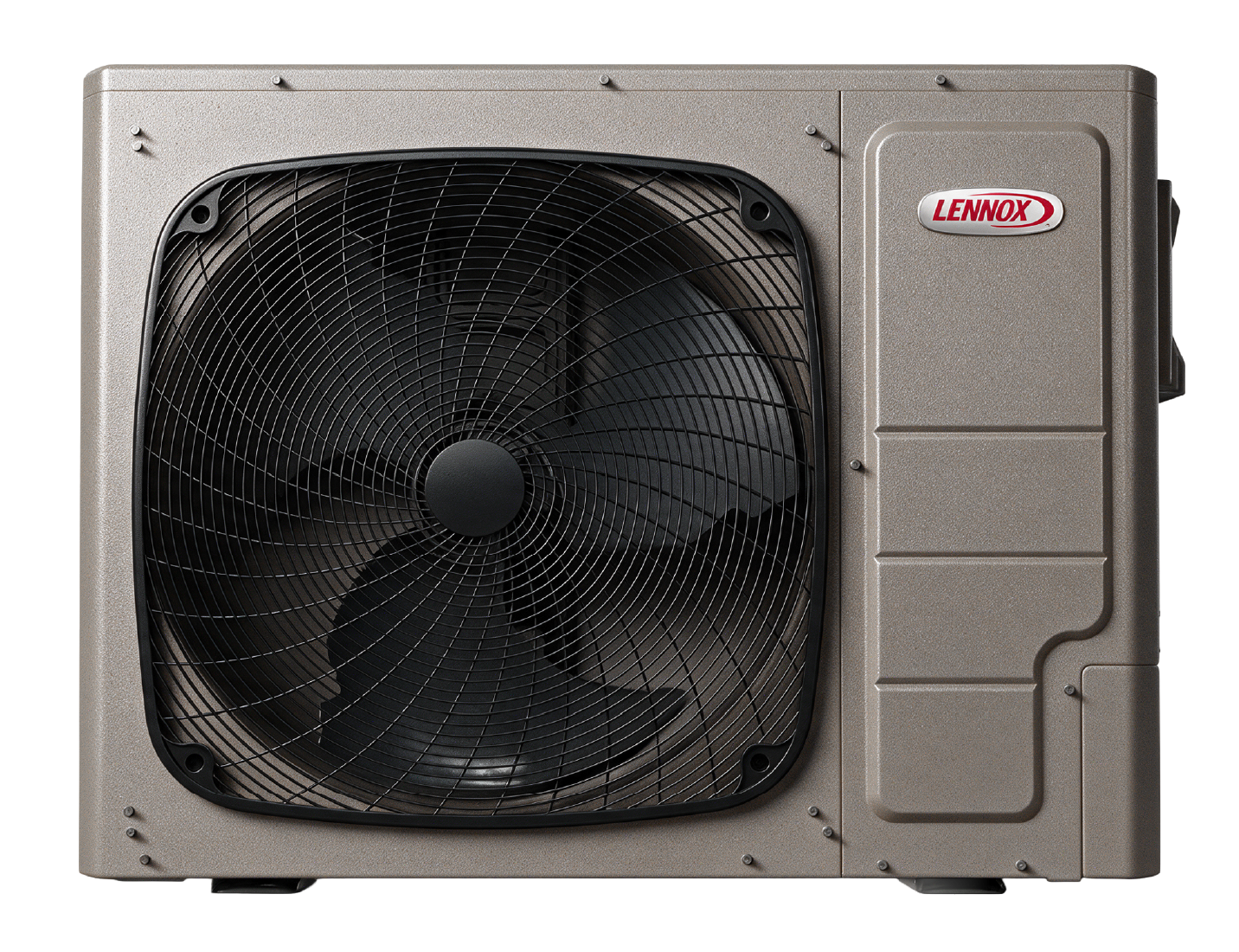 Lennox heat pump outdoor unit with a large front fan grille for heating and cooling