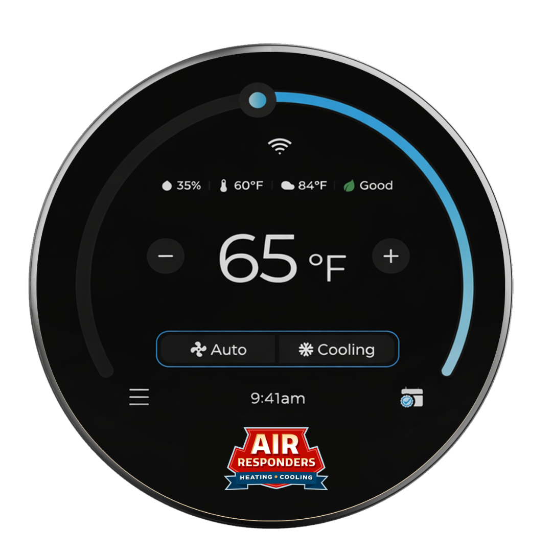 Air Responders smart thermostat set to 65 degrees in cooling mode