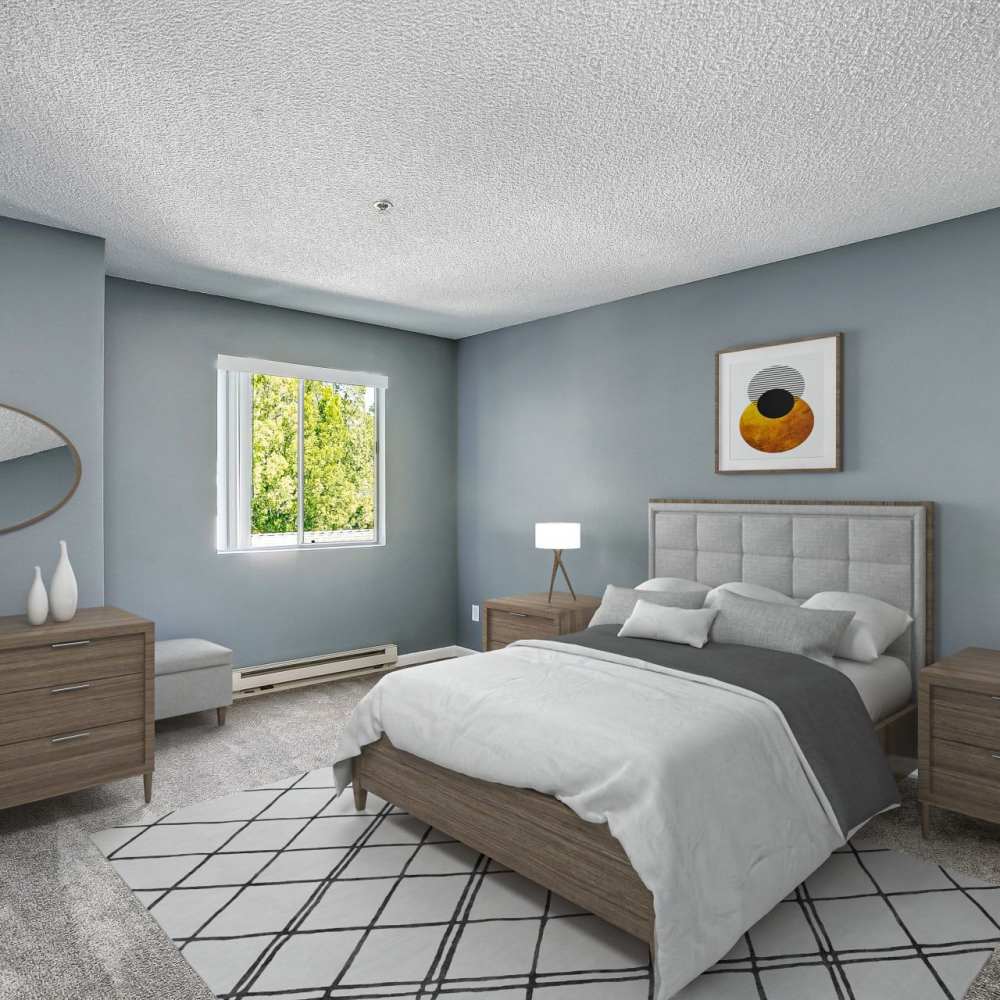 Bedroom staged with furniture