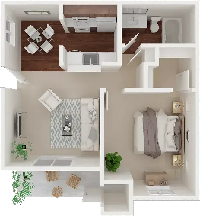 2nd Floor 1 Bed / 1 Bath, 650 sq. ft.