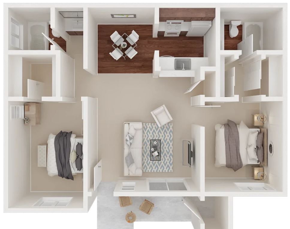 2nd Floor 2 Bed / 2 Bath, 909 sq. ft.