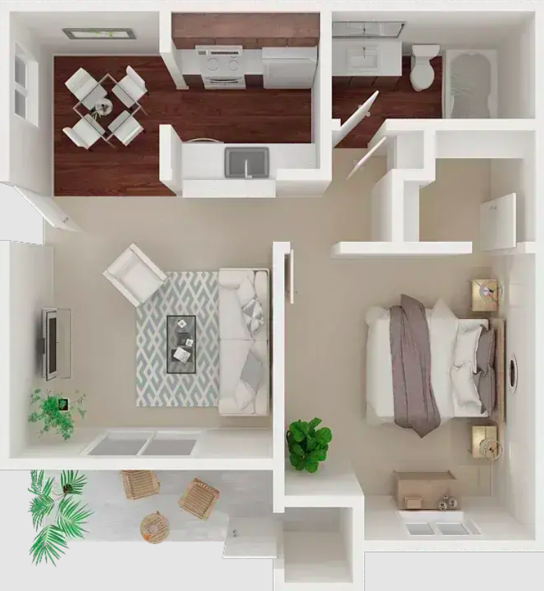 2nd Floor 1 Bed / 1 Bath, 650 sq. ft.
