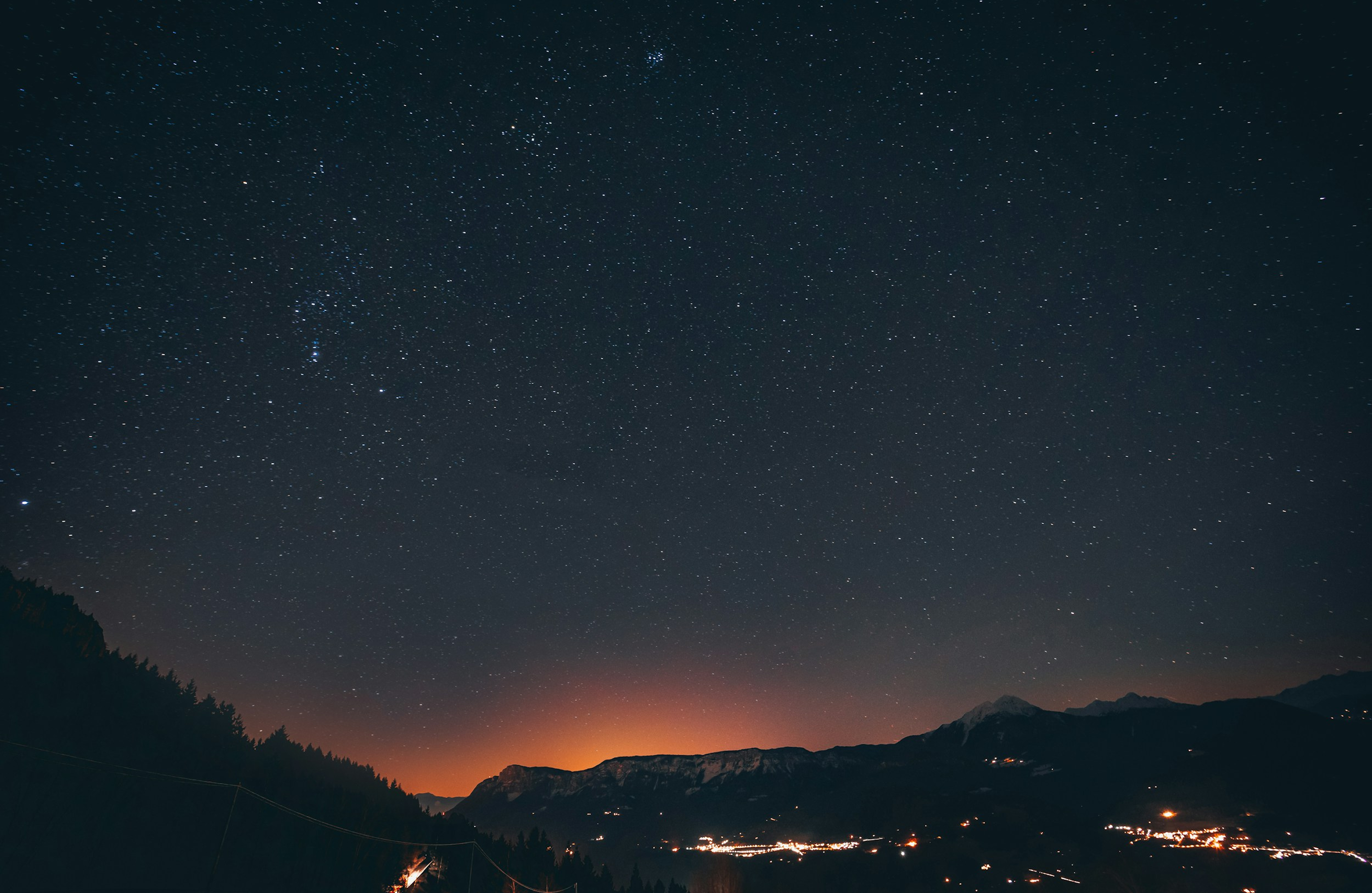 Aurora over a mountain range