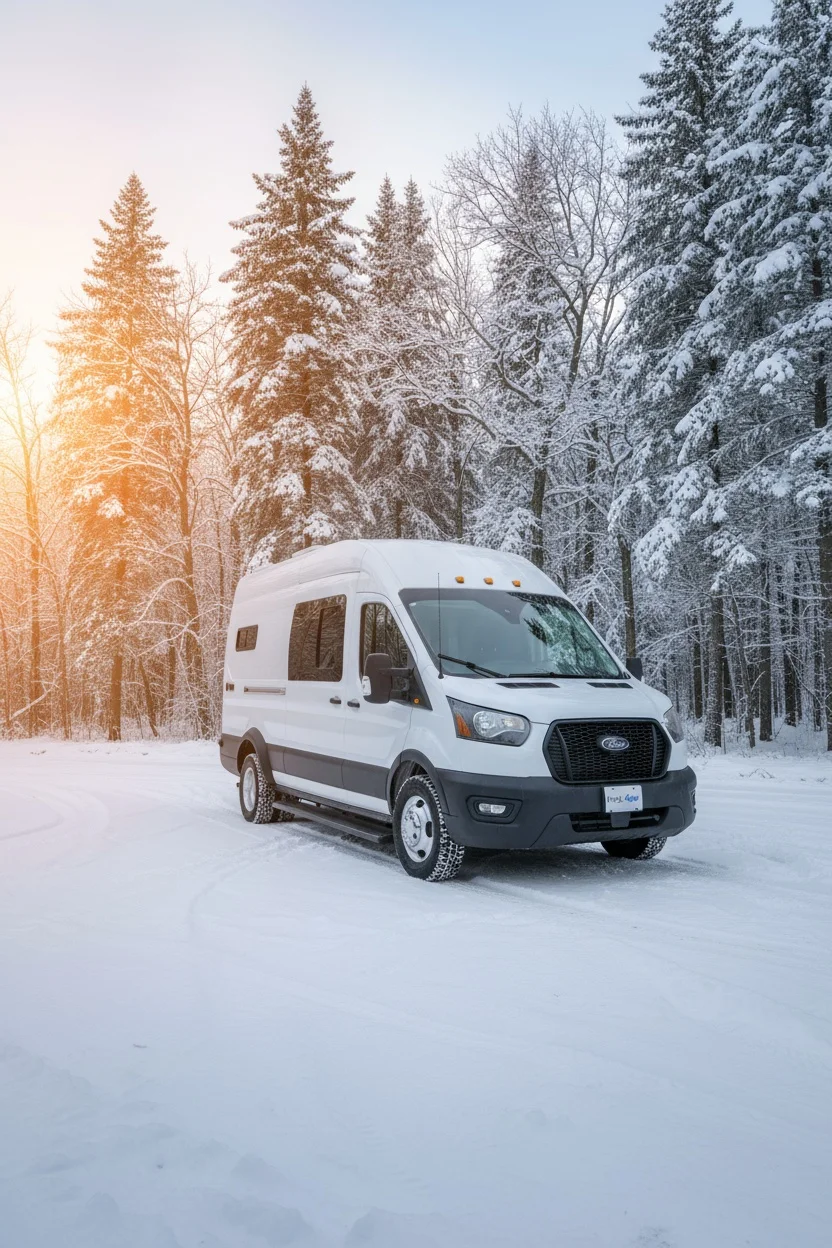 The Drifter 101 custom Ford Transit campervan built for Agnes by Drifter Vans, Drifter layout with sage green cabinetry, a Tetra shower, and Trelino composting toilet