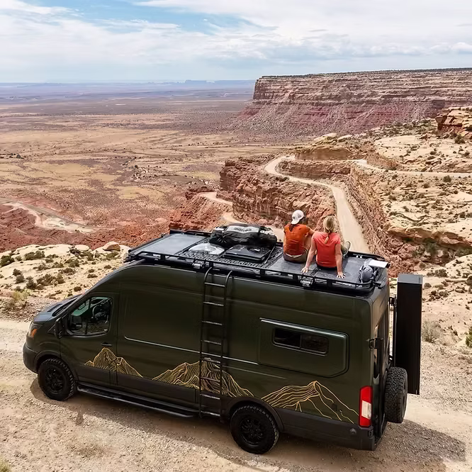 Drifter custom campervan overlooking the Grand Canyon at sunset