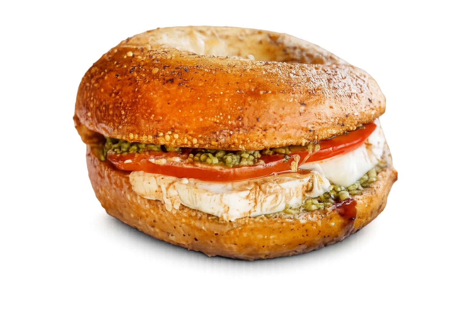 The Cooper — caprese bagel sandwich with mozzarella and tomato