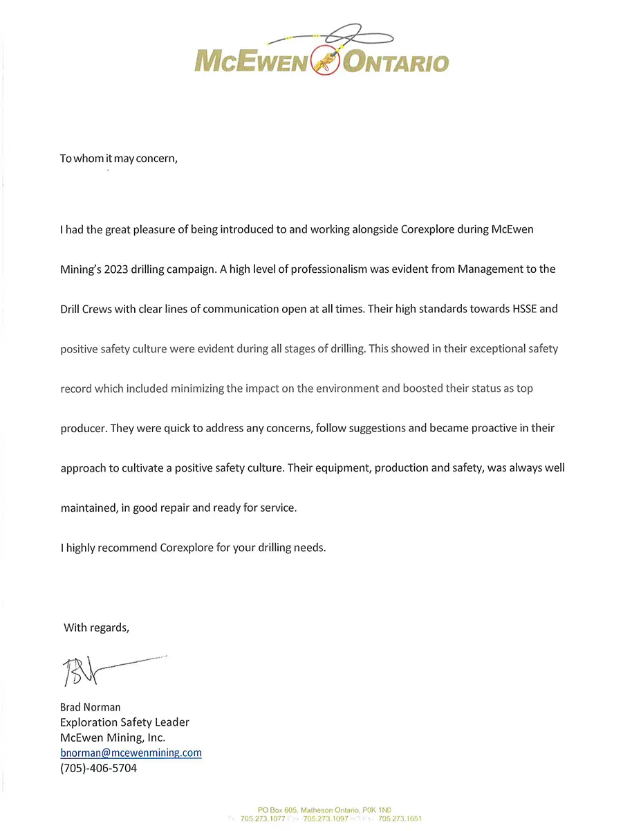 McEwen Ontario letter of recommendation