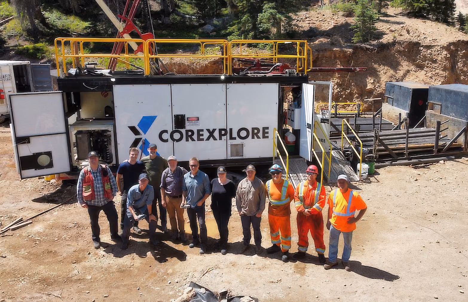 Corexplore crew outside the drill shack at the La Plata copper-silver-gold project in Colorado