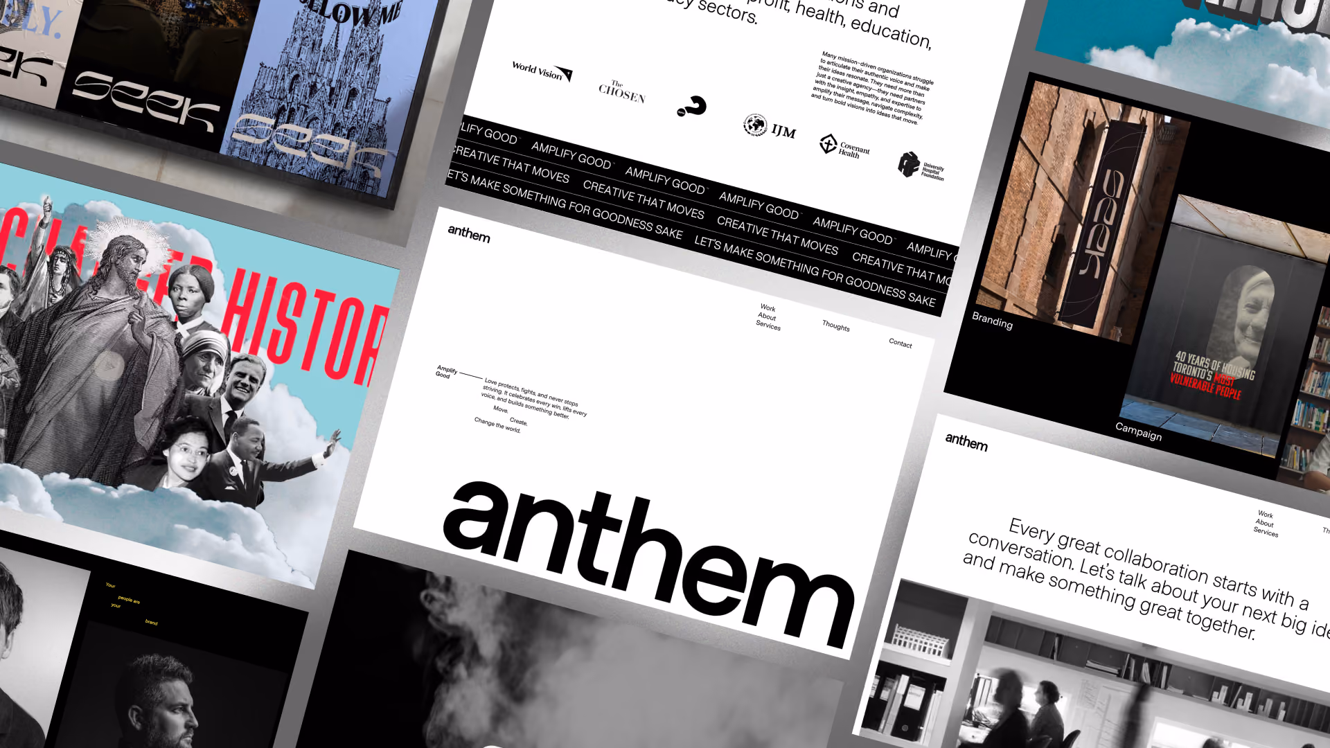 A series of screens showing the Anthem Creative project