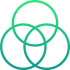 Three interconnected circles with gradient green to blue outlines, forming a Venn diagram-like shape.
