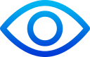 Blue eye icon with circular pupil and curved lines representing the eyelid.