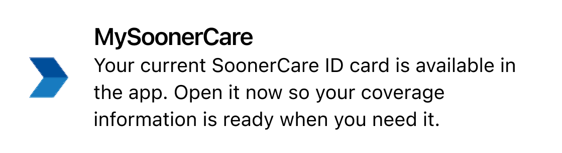 Push notification from the MySoonerCare app