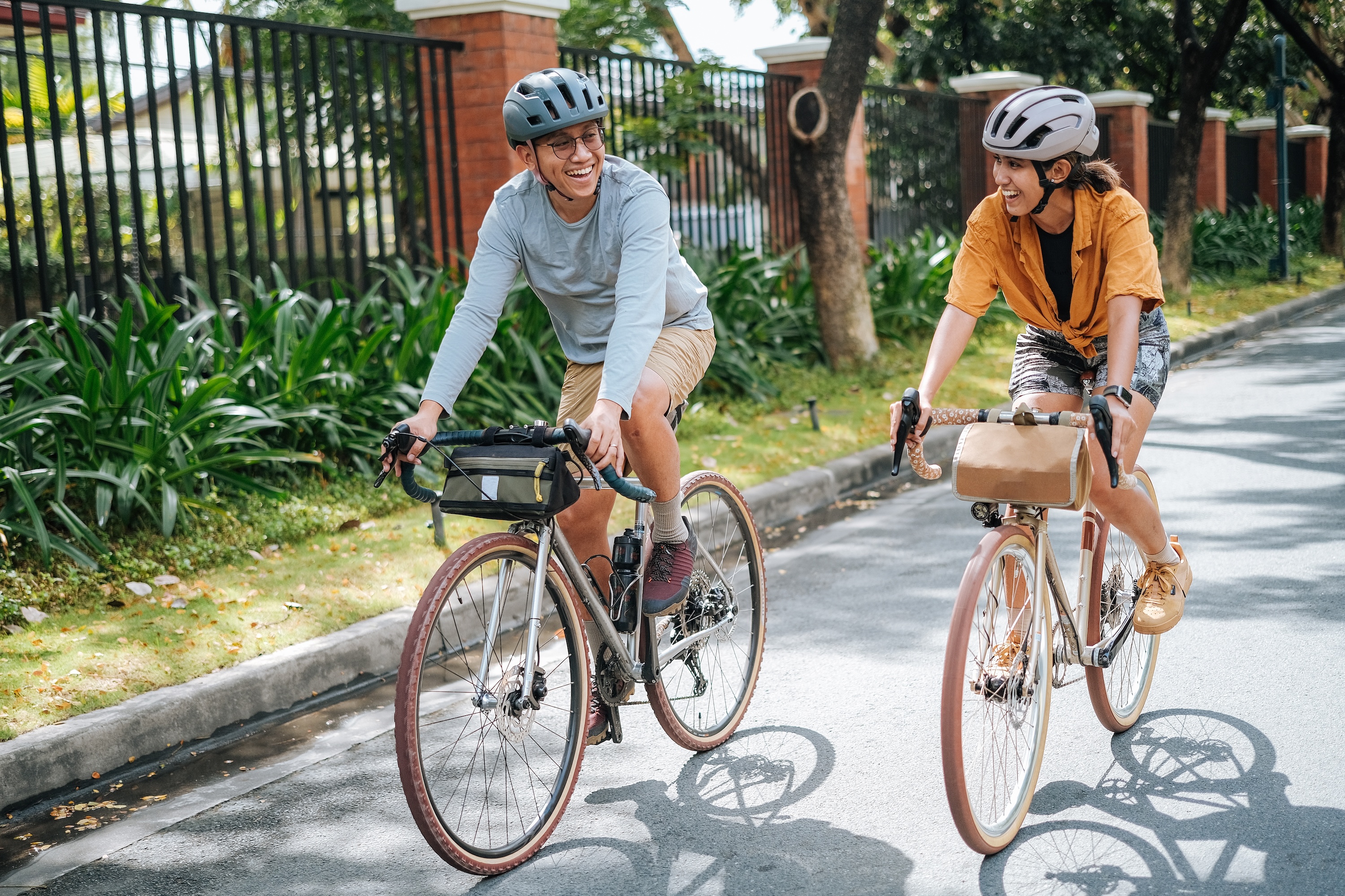 Couple riding a bike stock image