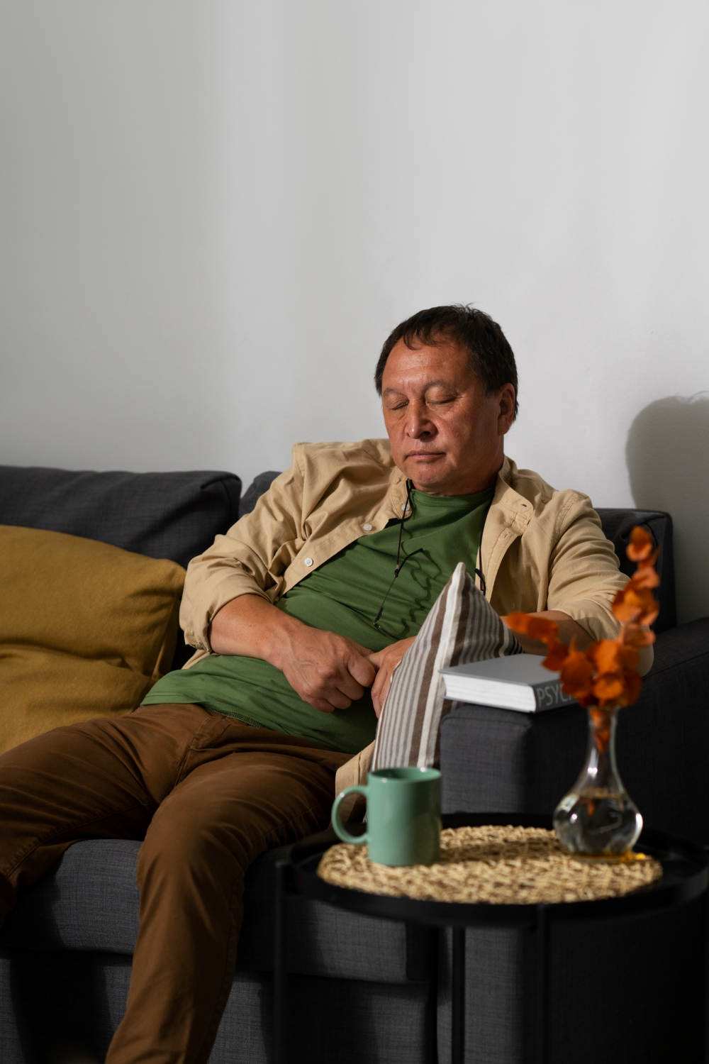 Sad man on couch
