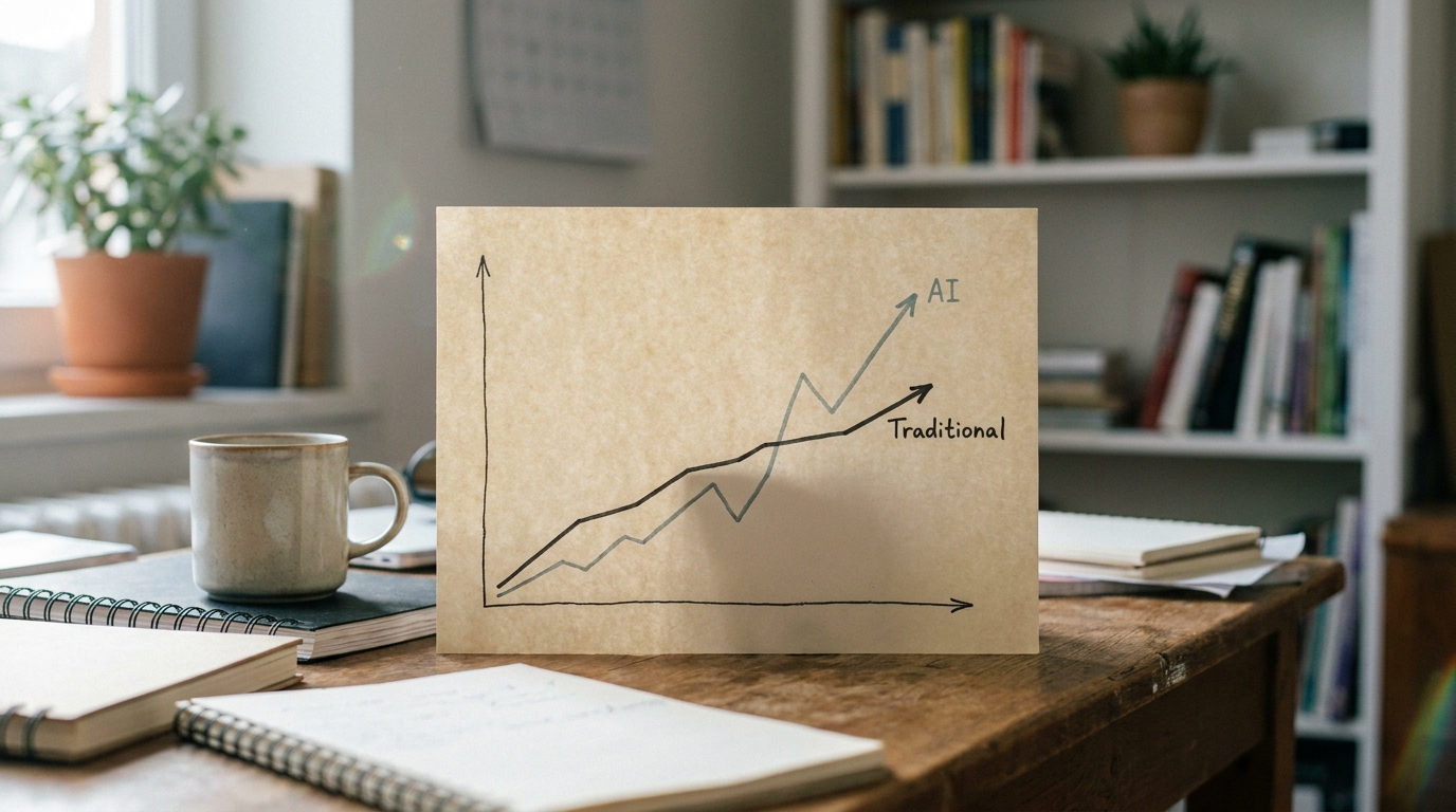 A comparison chart showing traditional search traffic versus AI answer engine traffic growth