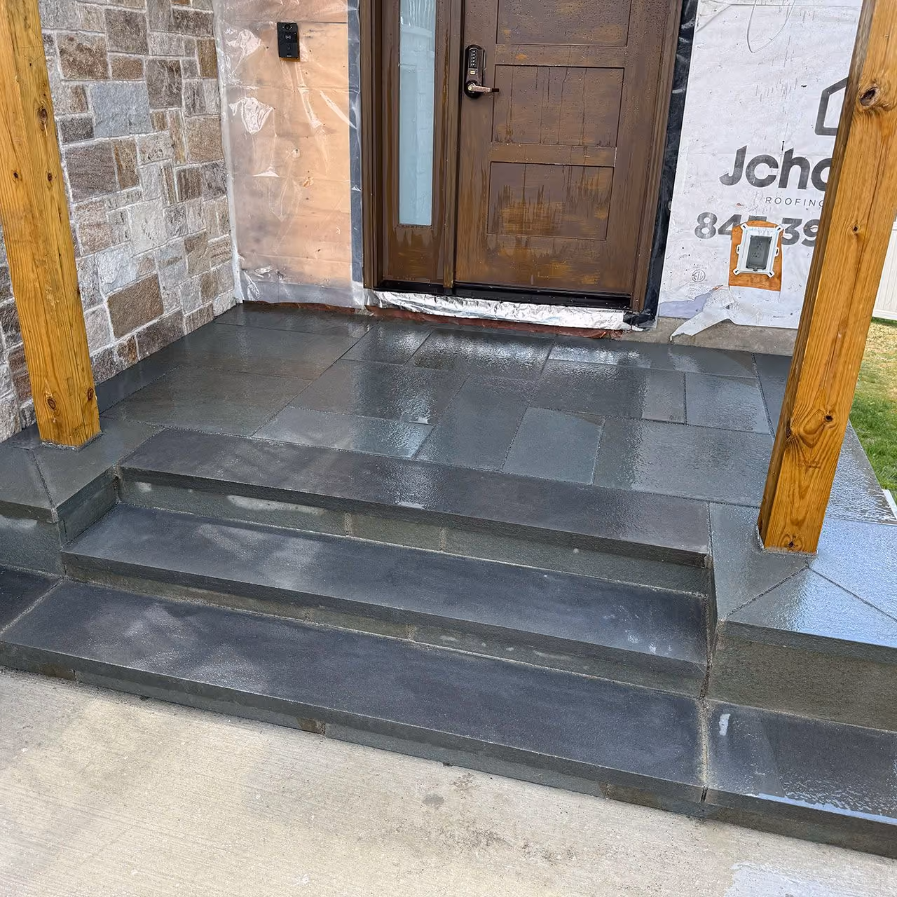 Custom natural stone steps installed by A and G Landscape Design and Excavation for safe, beautiful landscape access in New York