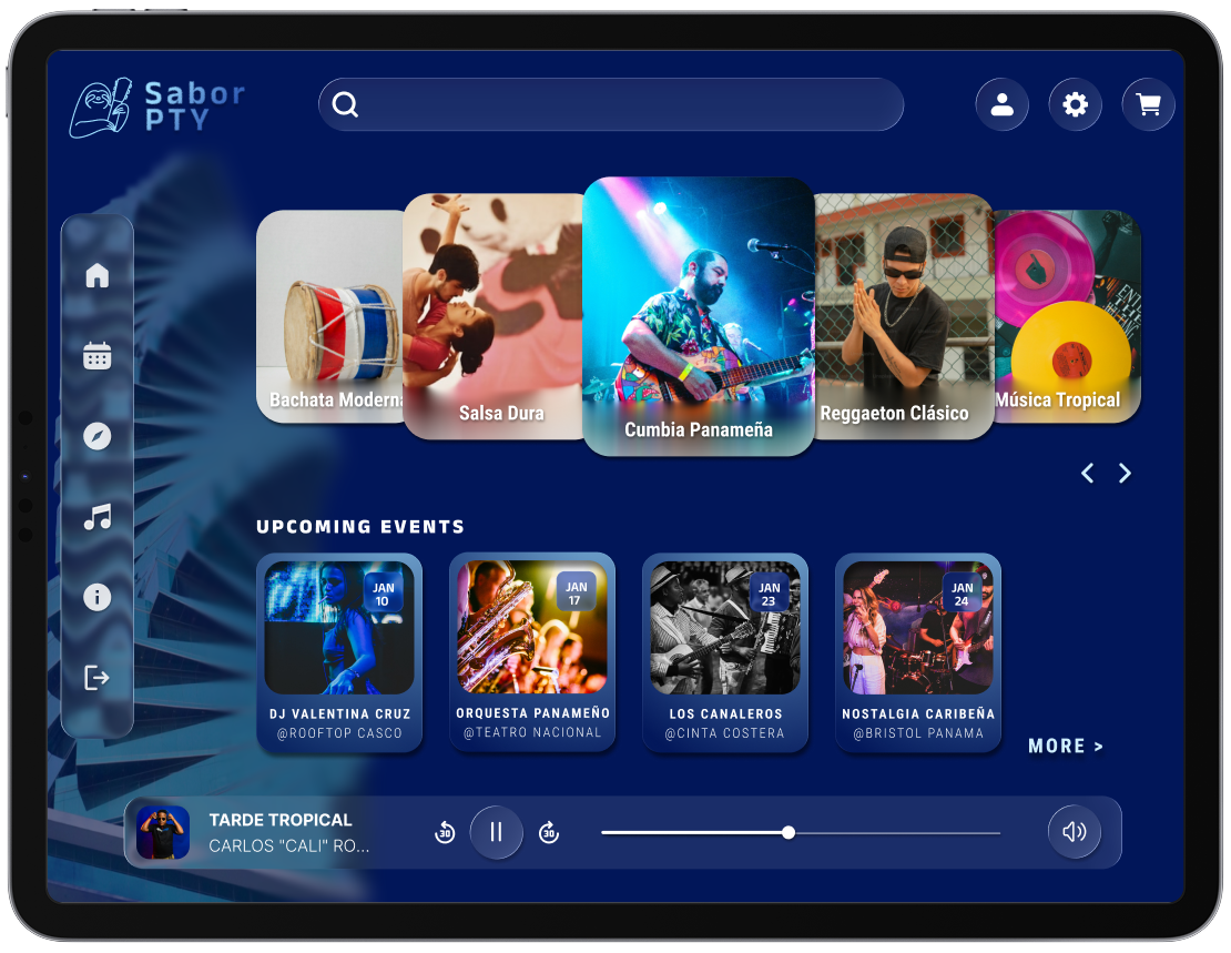 A tablet displaying the Sabor PTY App