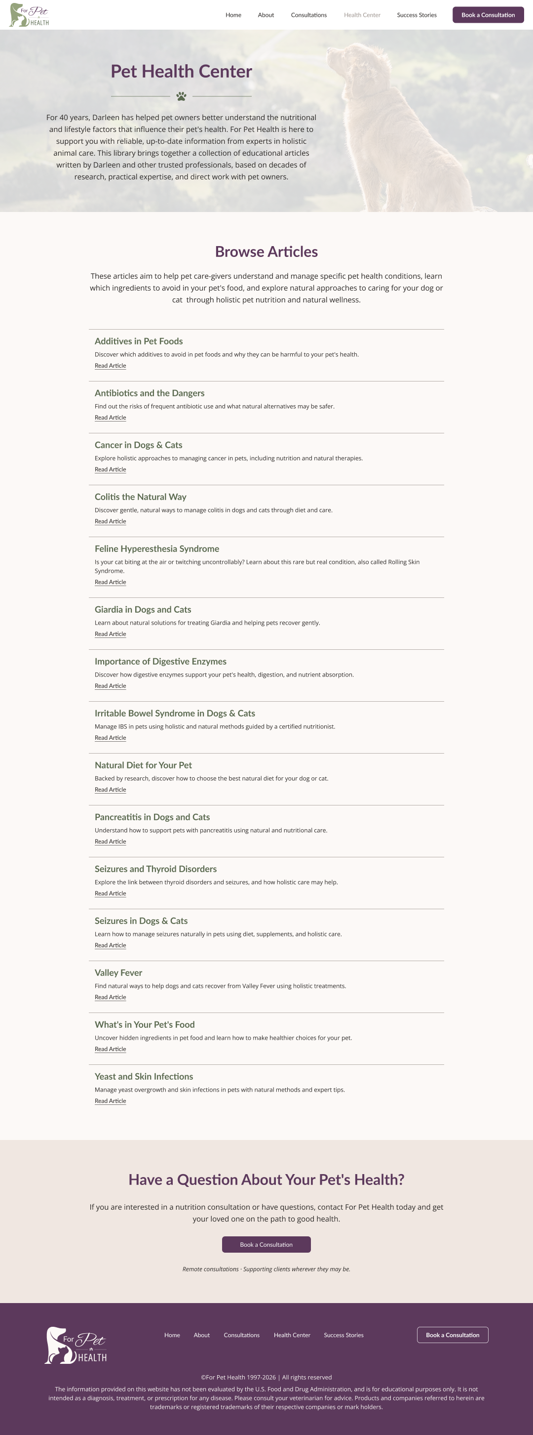 The For Pet Health CMS article library designed by Amanda Gustin