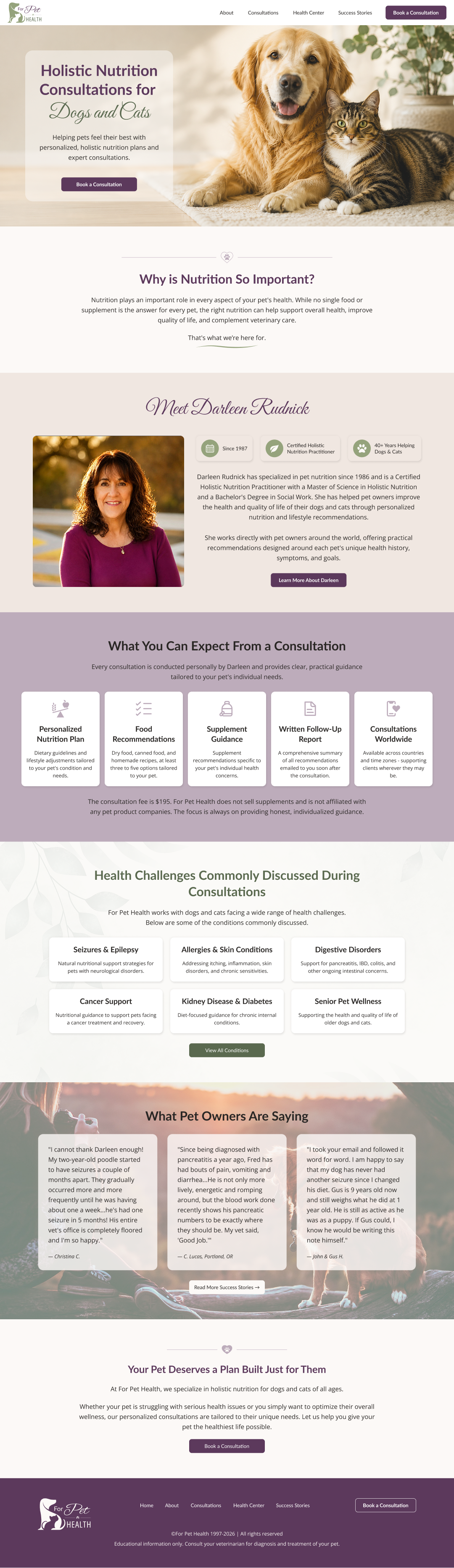 The For Pet Health Website original design by Amanda Gustin