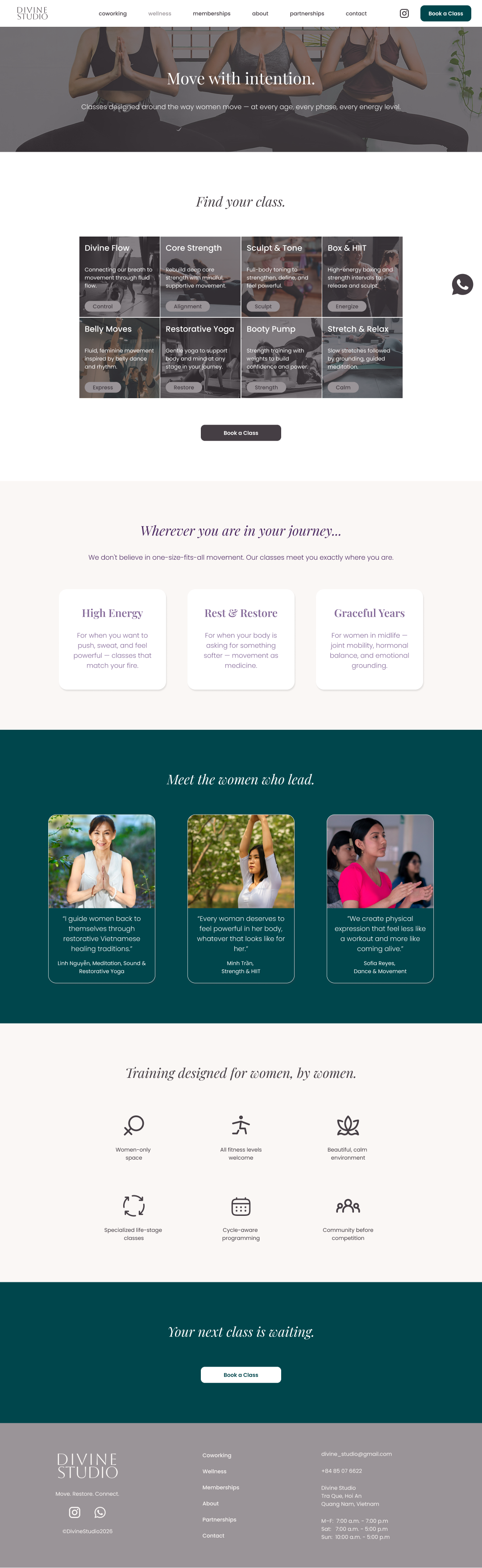 The Divine Studio website wellness classes page originally designed by Amanda Gustin