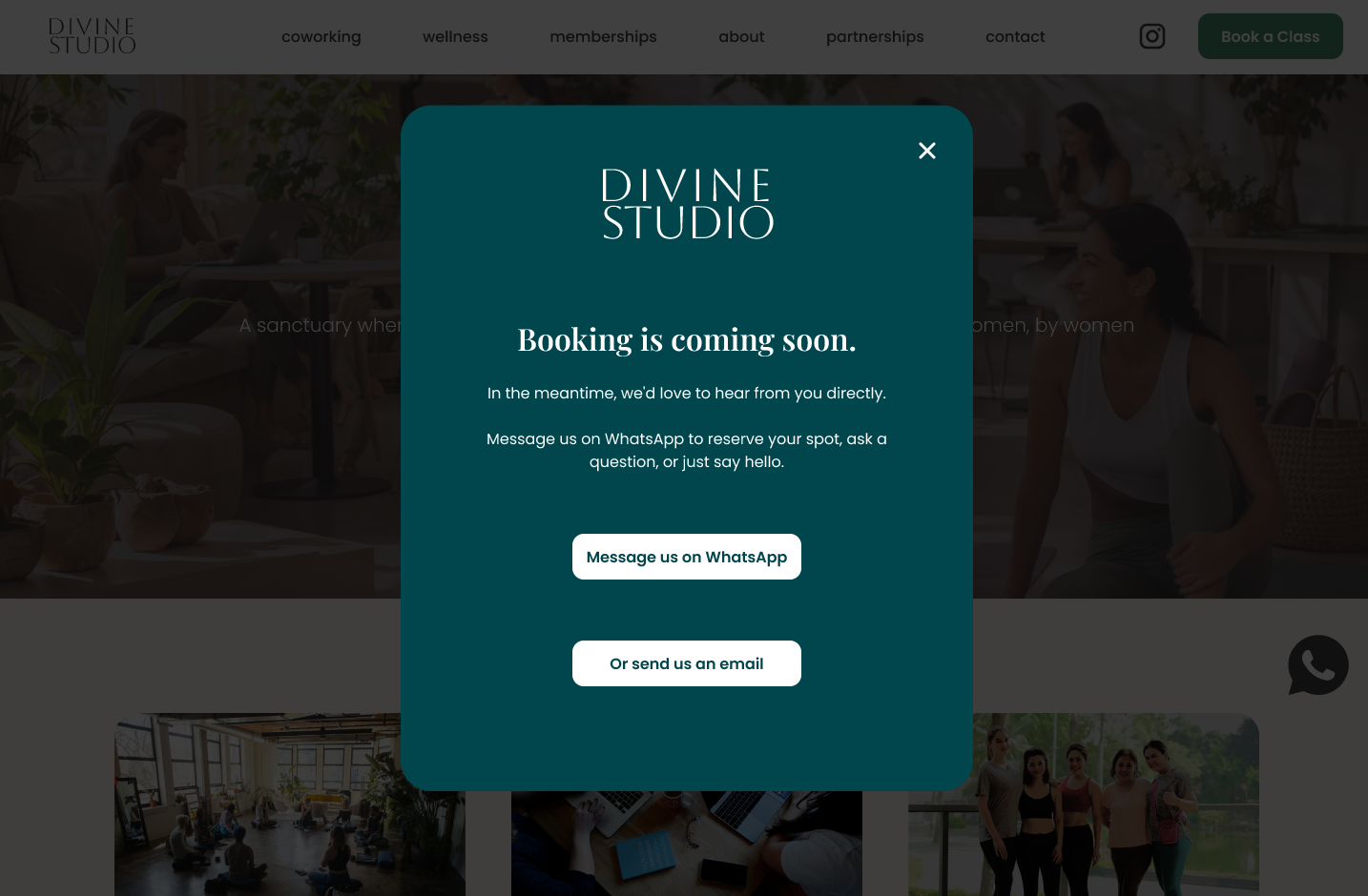 The Divine Studio website booking modal