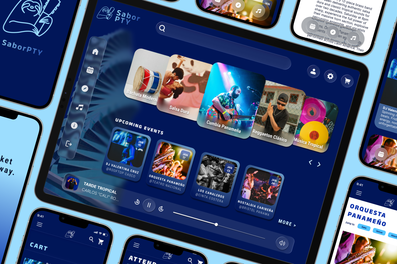 Various devices displaying the Sabor PTY App
