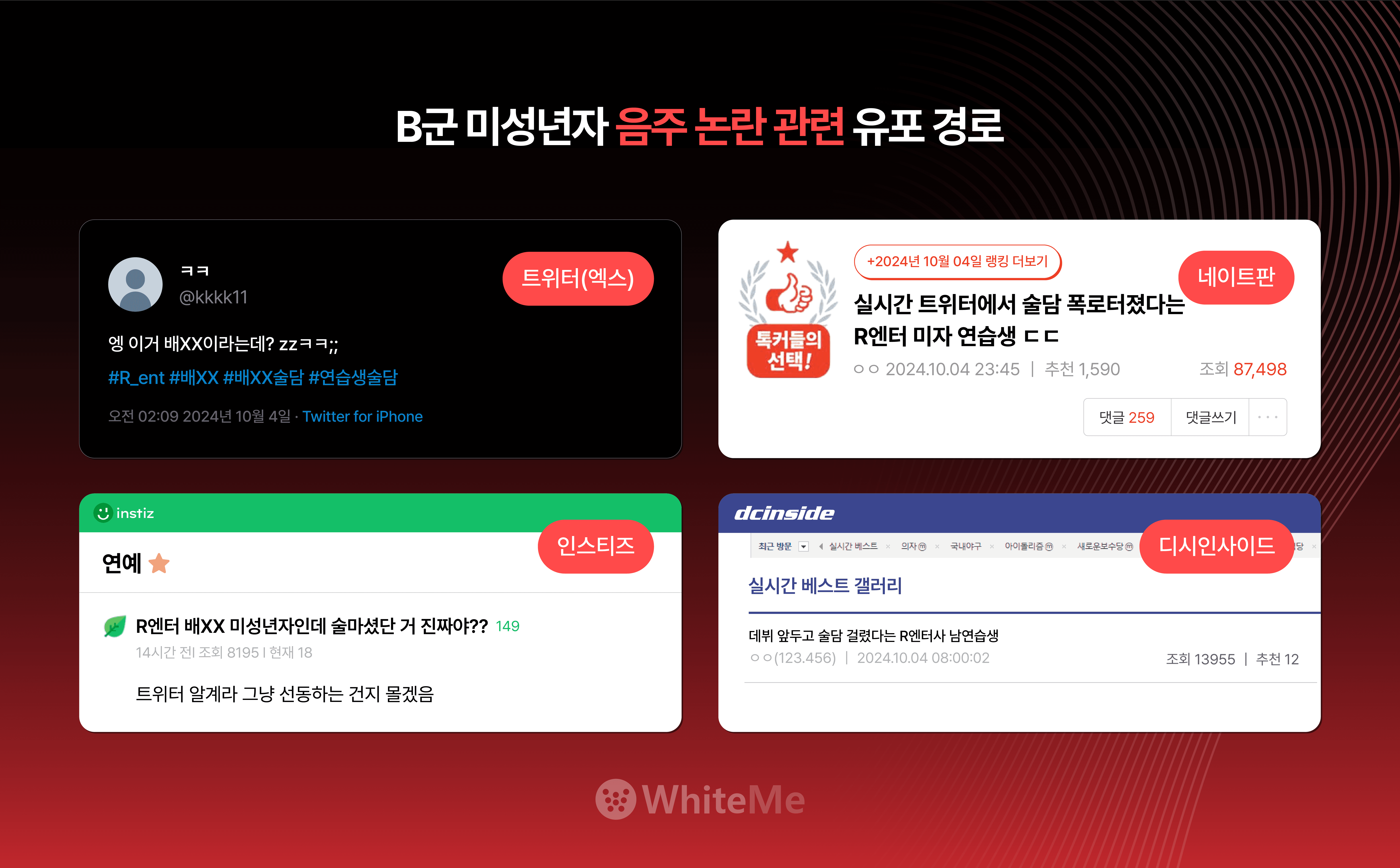 연습생 사생활 관련 커뮤니티 확산된 게시물 이미지 캡처본