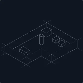 Isometric line drawing of a pre-designed passive house floor plan