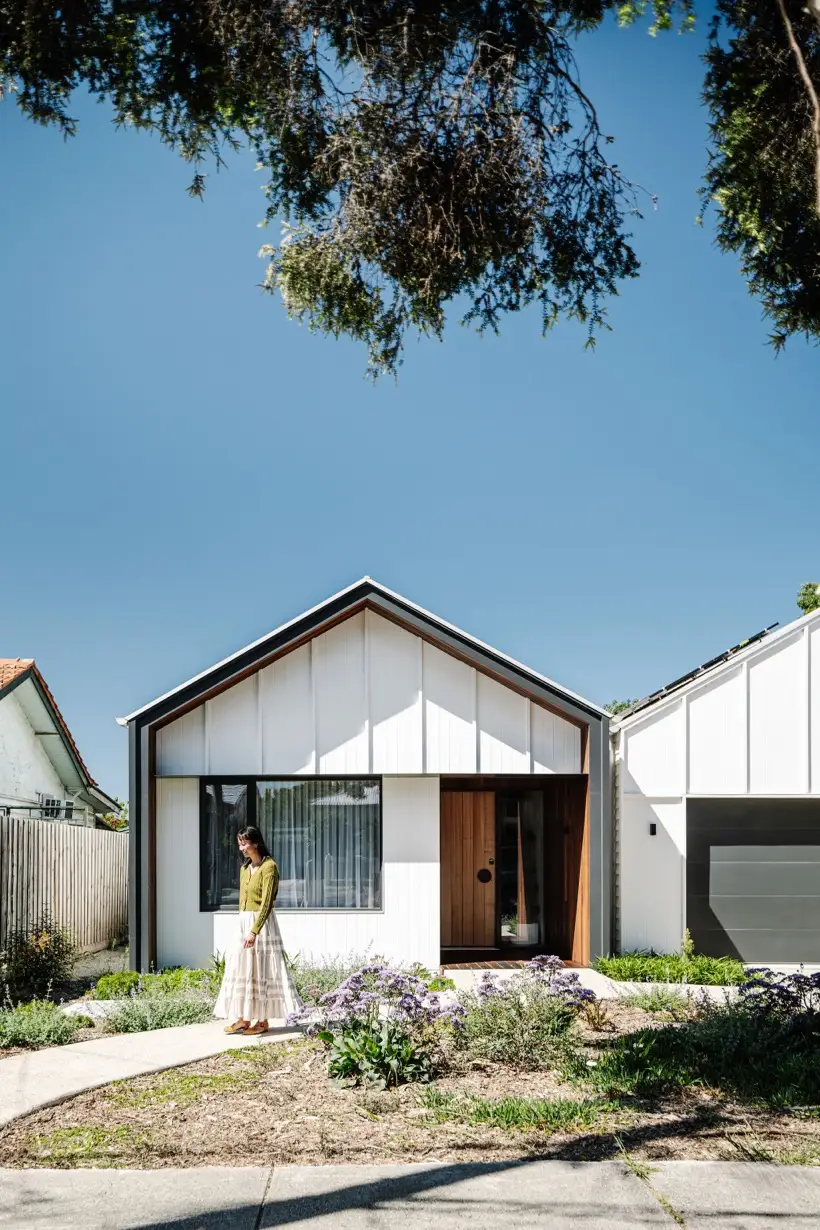 Possum pre-designed home with white gabled facade
