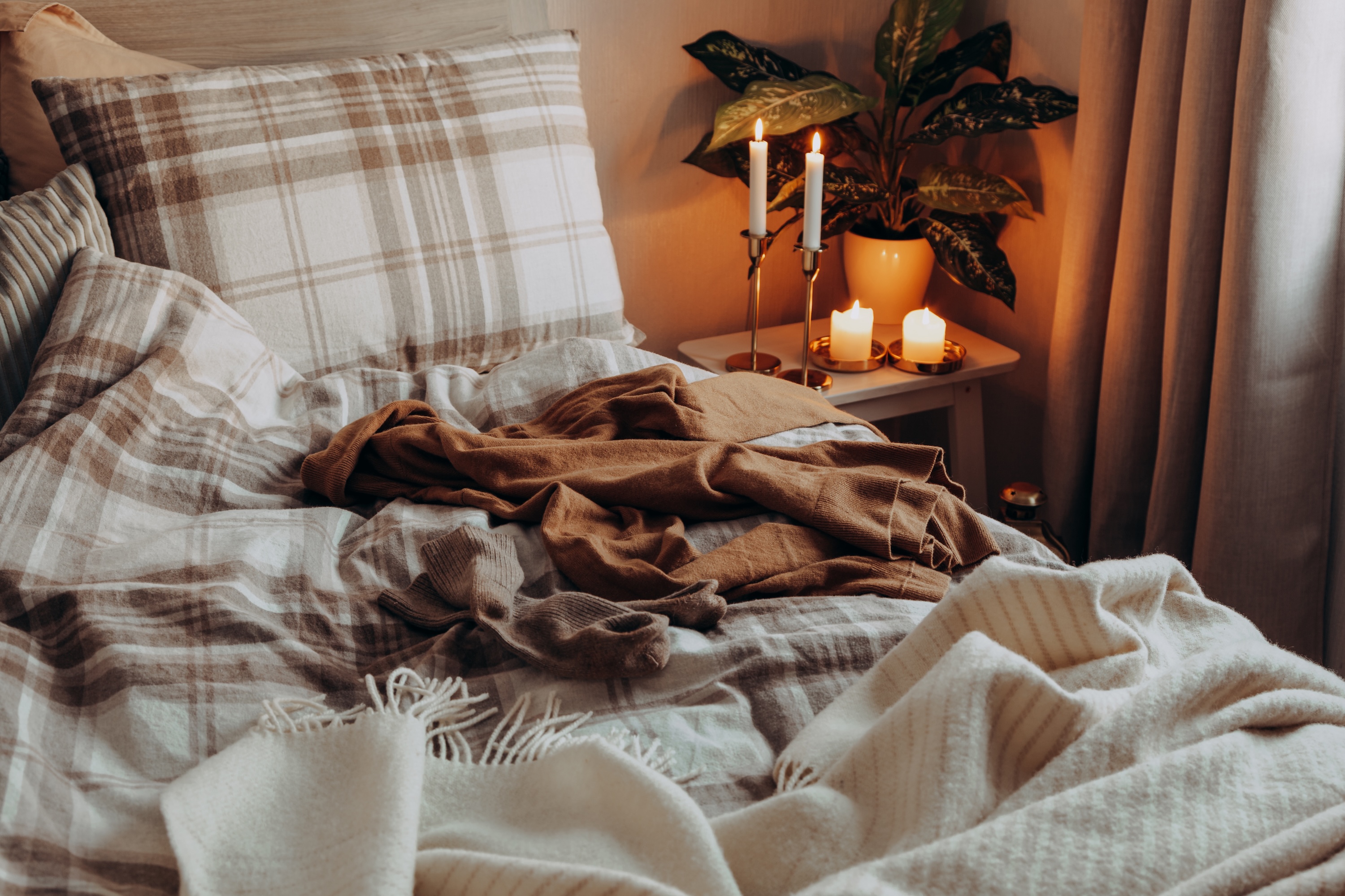 Bed with decor stock image
