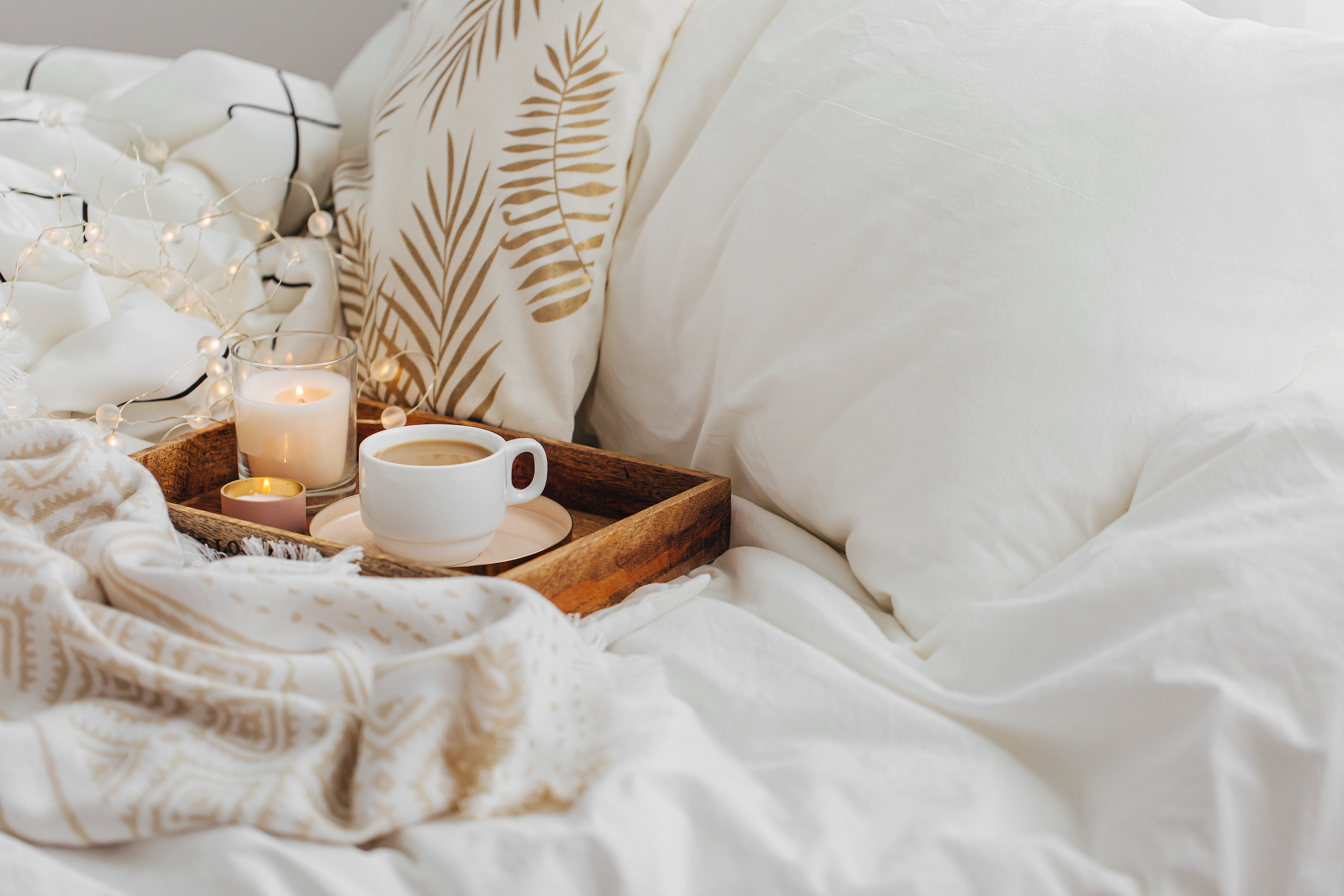Bed with decor on it stock image