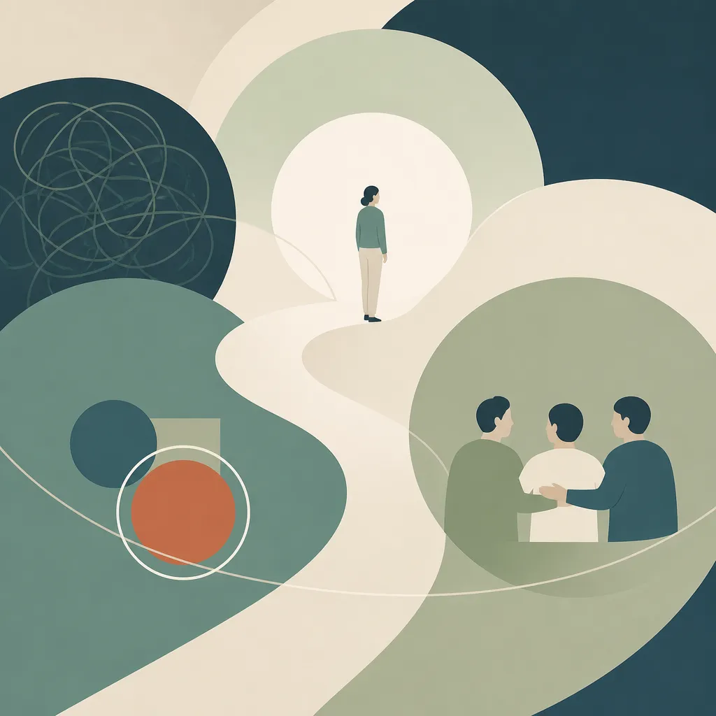 A person moving through overwhelm toward clarity and trusted support.
