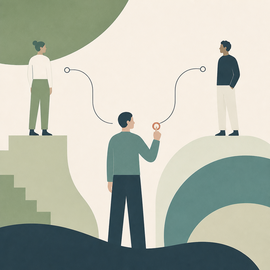 A person choosing connections with two trusted support people.