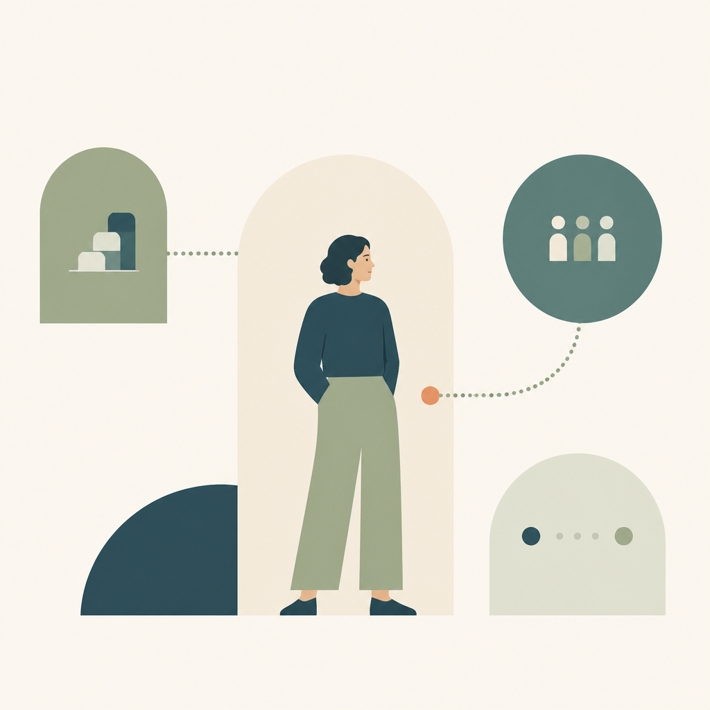 A person choosing among adjustable privacy, connection, and preference options.