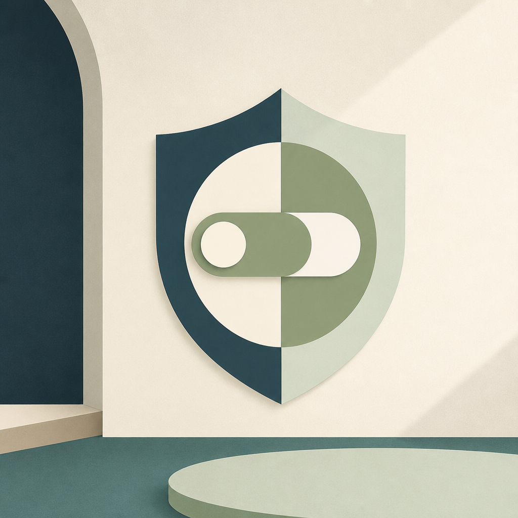 A shield with an adjustable control representing user-managed privacy permissions.