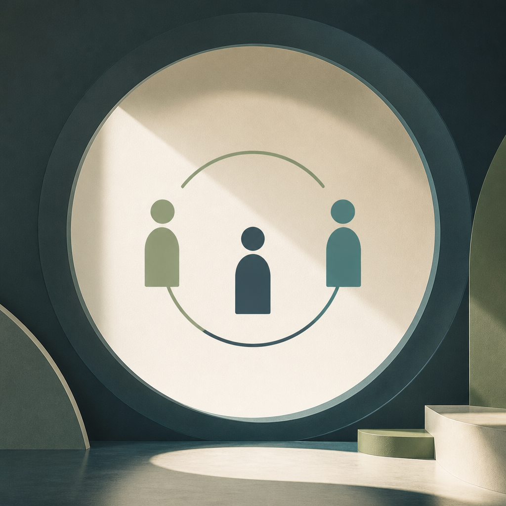 Three people connected within an open circle that preserves personal control.