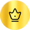Black crown icon centered on a round gold gradient background.