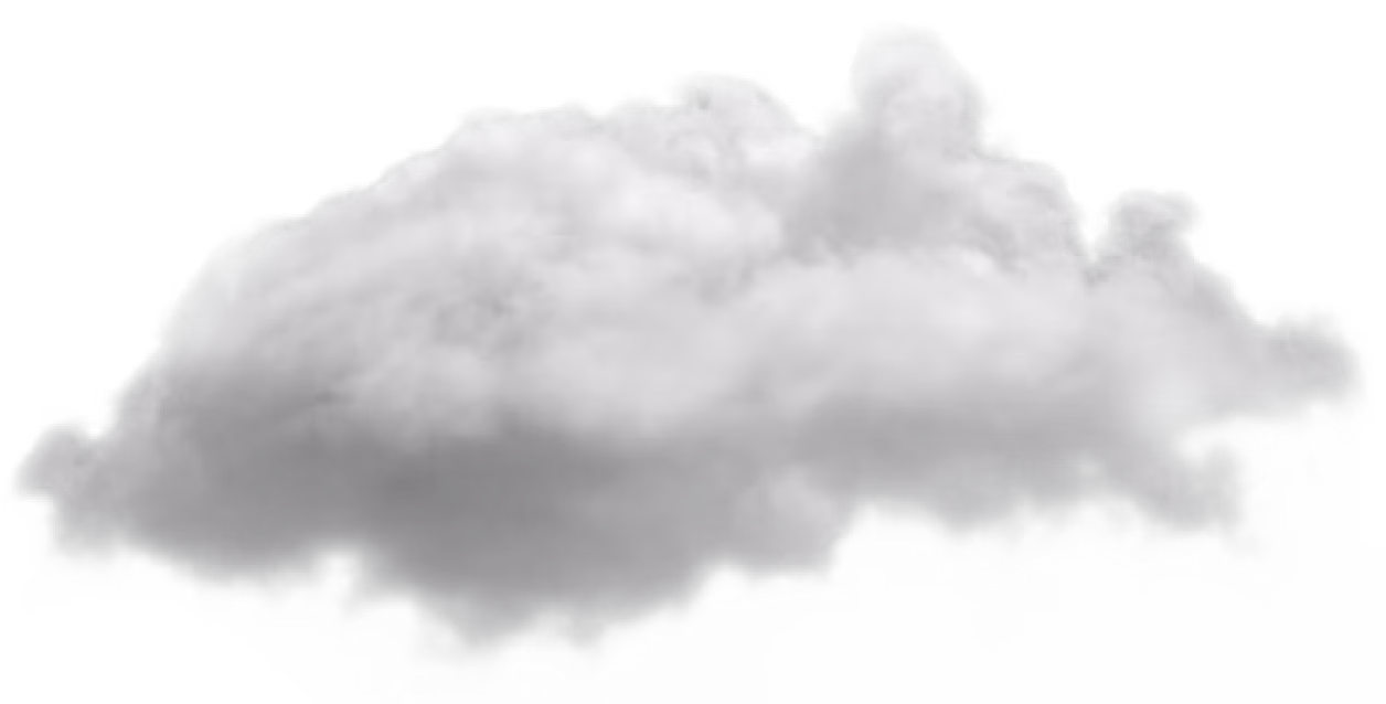 Fluffy white cloud with soft edges isolated on a transparent background.