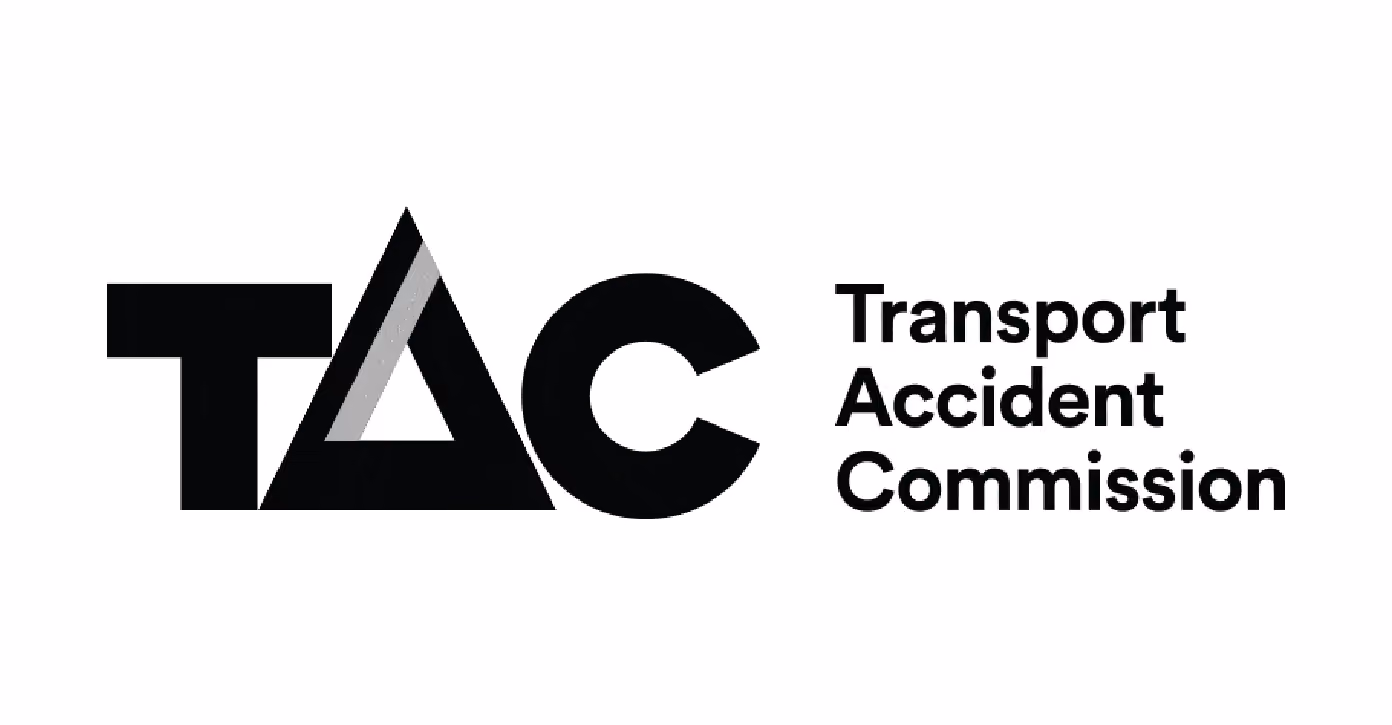 Logo of the Transport Accident Commission featuring stylized letters TAC with the words Transport Accident Commission on the right side.