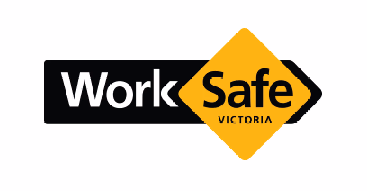 WorkSafe Victoria logo with the word 'Work' in white on a black background and 'Safe' in black on a yellow diamond shape, with 'Victoria' underneath.